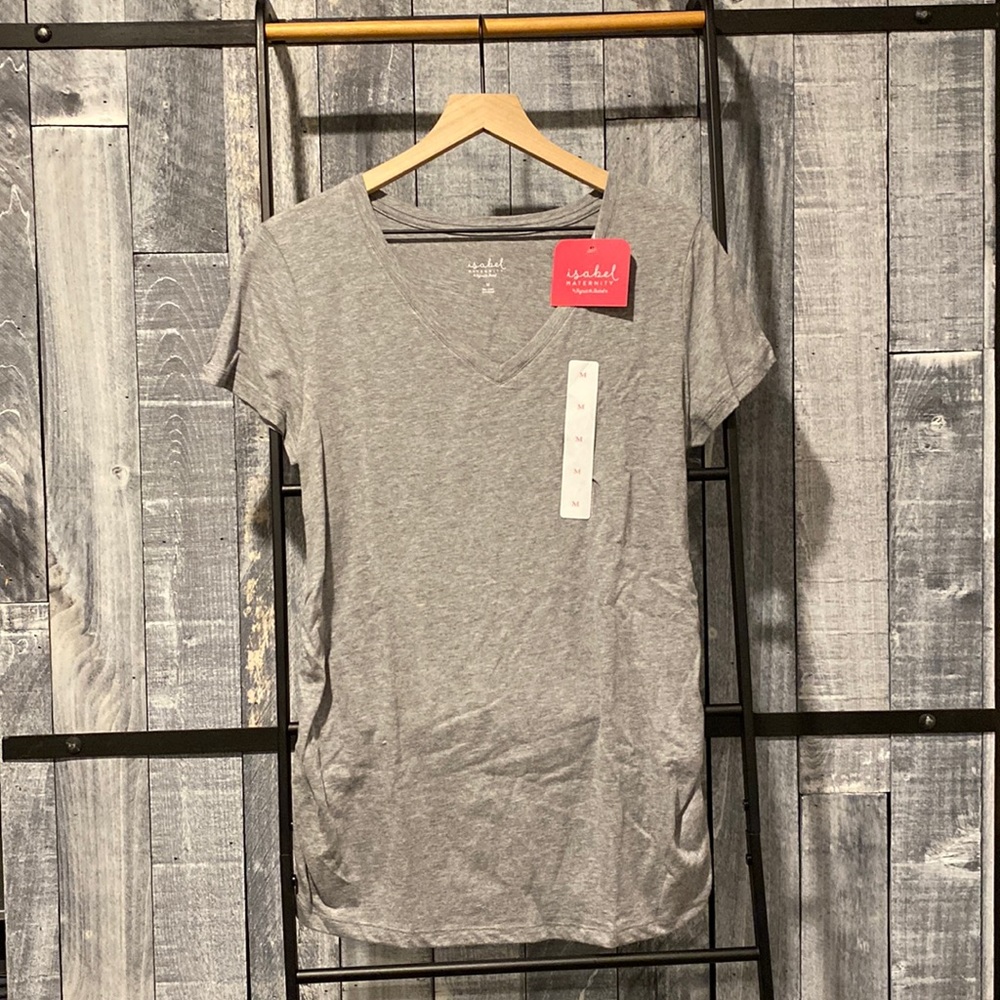 Isabel Maternity by Ingrid & Isabel Light Gray V Neck Short Sleeve Tee